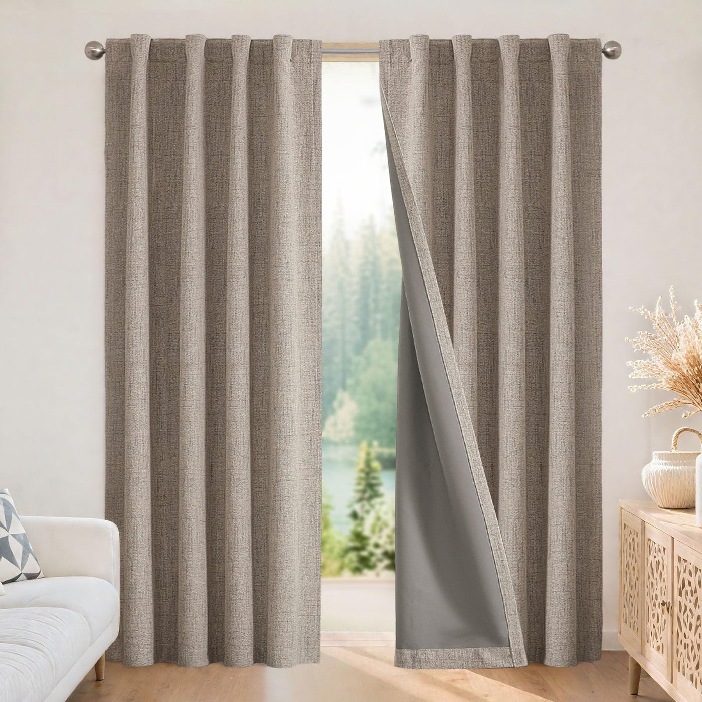 Joydeco Blackout Curtains for Bedroom - 100% Light Blocking 2 Panels Set Linen Drapes 42"" W x 90"" L, Thermal Insulated Room Darkening Curtains, Linen Textured for Living Room, Rod Pocket & Back Tabs